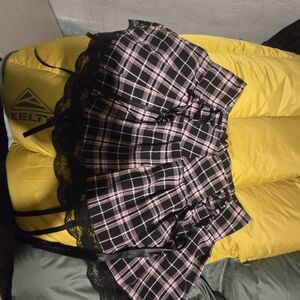 Plaid Mini Skirt with Lace Trim